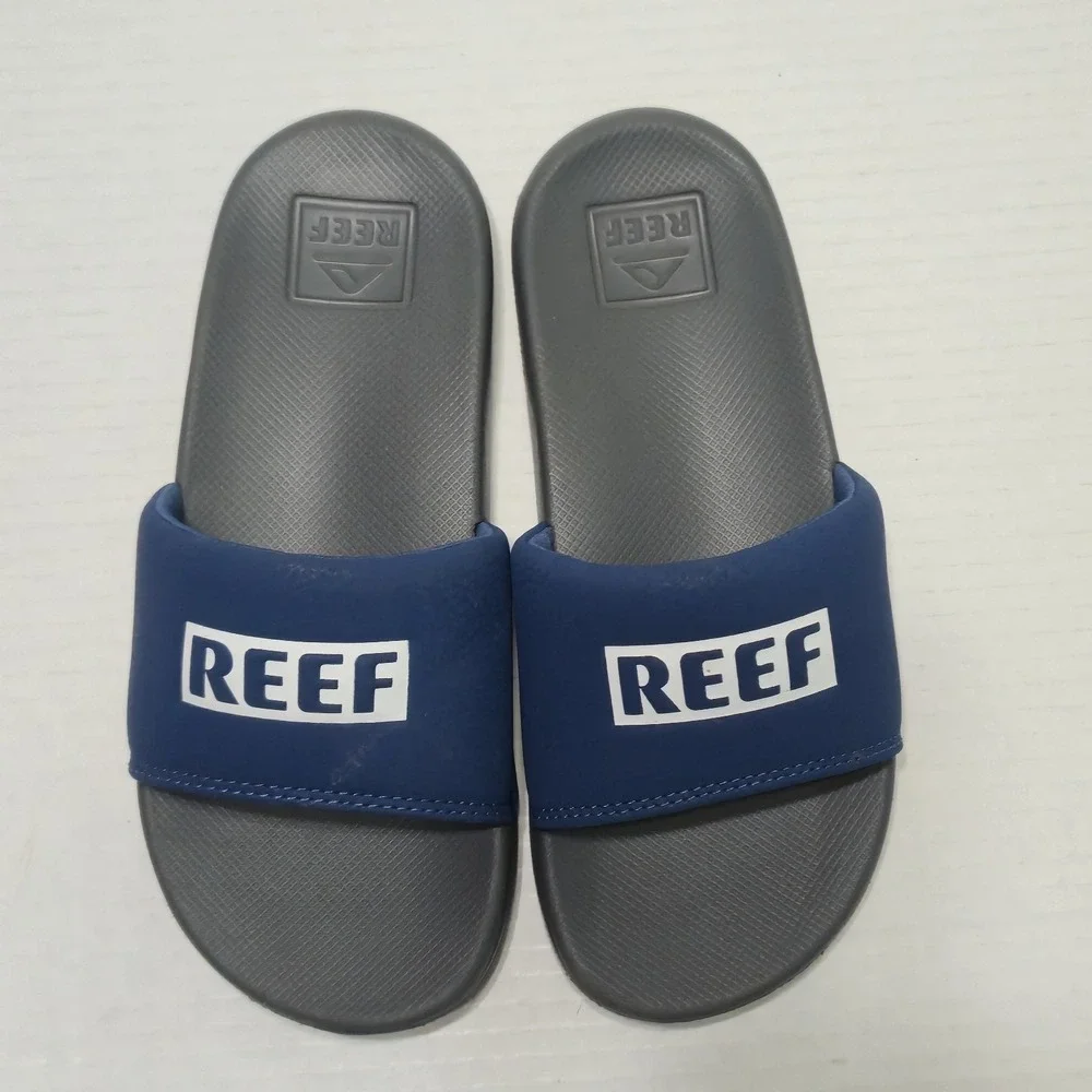 Reef Kids One Slide Sandals Grey Blue Youth Size 3 Boy Girl Water Friendly Beach
